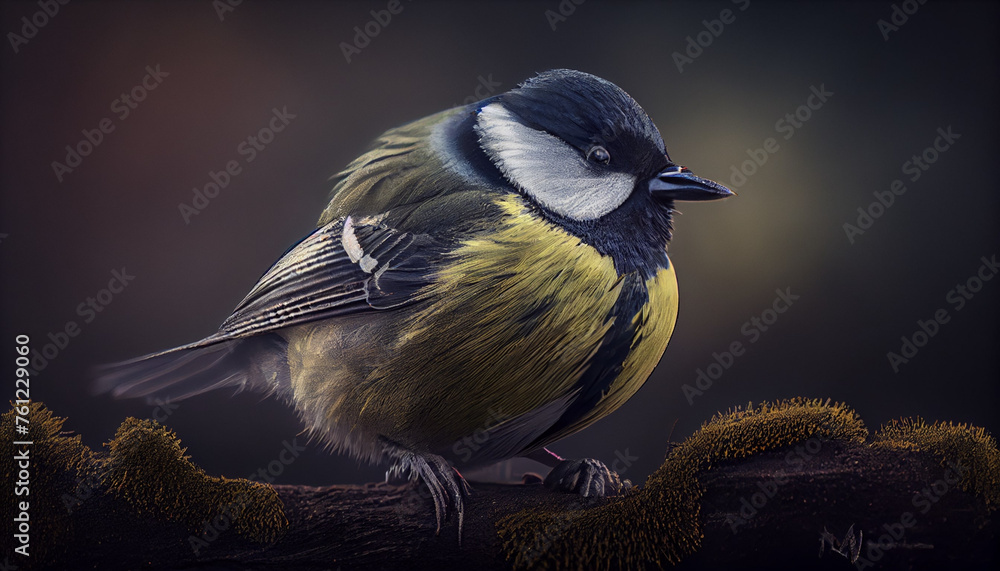 Obraz premium Parus major, Great tit perched on a tree branch, natural environment, blurred background. Generative AI
