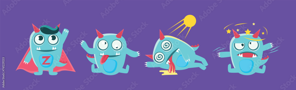 Funny Monster Character Engaged in Different Activity Vector Set Funny Monster Character Engaged in Different Activity Vector Set