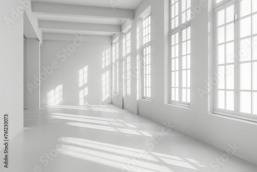 Empty White Room Background, Clean Blank Interior Mockup, Empty Space with Windows