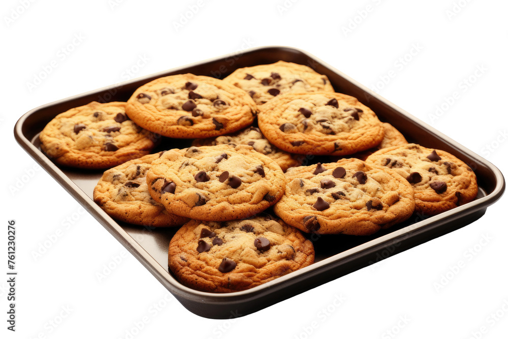 Tray of Chocolate Chip Cookies on White Background. On a White or Clear Surface PNG Transparent Background. Tray of Chocolate Chip Cookies on White Background. On a White or Clear Surface PNG Transparent Background.