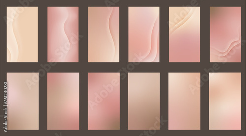 Nude gradient. Pastel nude background set, modern gradient vector design. Trendy screen.
