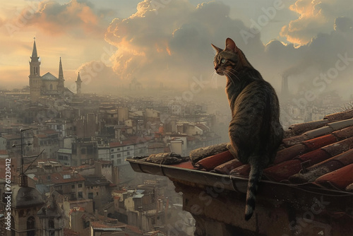 a cat on a tall building in the city