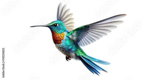 A colorful hummingbird gracefully flies through the air