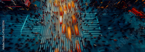 Urban Flow: Aerial Perspective of City Crosswalk Movement with Blurred Pedestrians photo