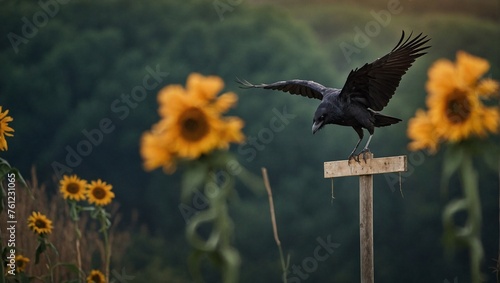 crow on the flower
