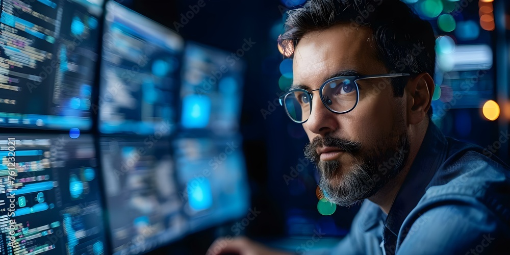Professionally dressed IT professional working on computer network security and programming. Concept Computer Network Security, Programming Skills, IT Professional, Professional Attire Professionally dressed IT professional working on computer network security and programming. Concept Computer Network Security, Programming Skills, IT Professional, Professional Attire