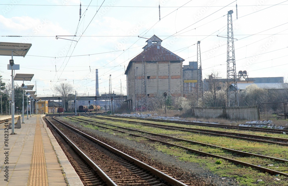Railway station and rails in Yambol (Bulgaria)