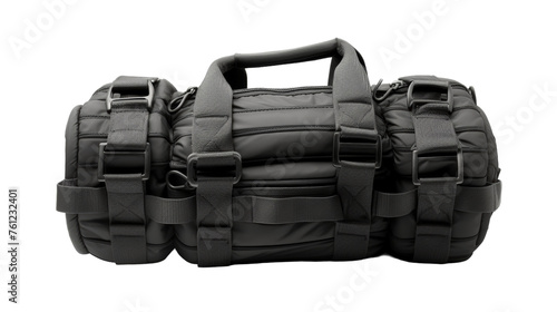 A black bag with multiple compartments and straps, ready for adventures