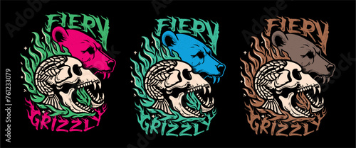 Fiery Grizzly T Shirt Design Vector illustration