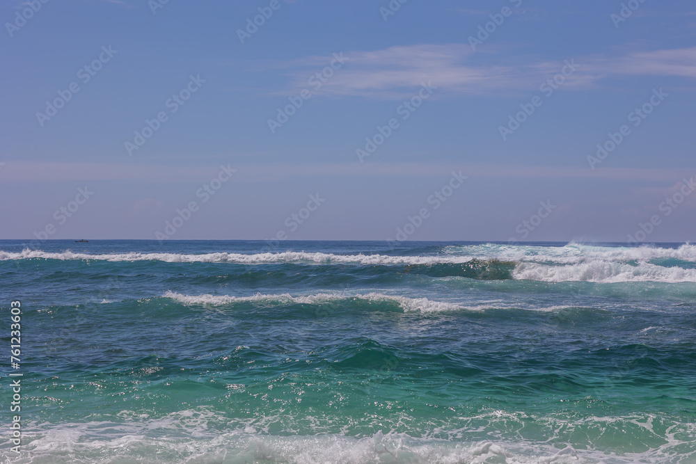 blue sky and blue ocean with waves, serenity and calm, screensaver and background blue sky and blue ocean with waves, serenity and calm, screensaver and background