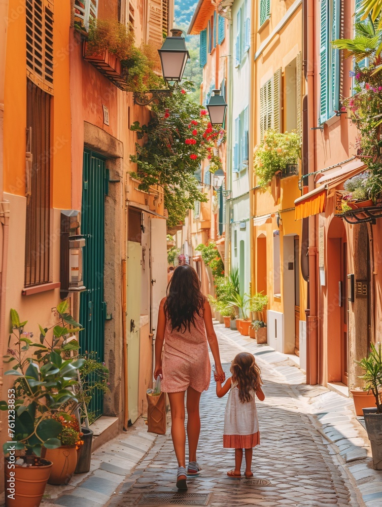 A mother and her daughter exploring the quaint alleys of Nice, France. Family holiday idea. A mother and her daughter exploring the quaint alleys of Nice, France. Family holiday idea.