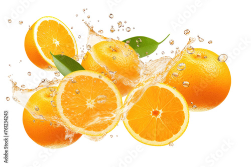 Oranges Being Splashed With Water. On a White or Clear Surface PNG Transparent Background.