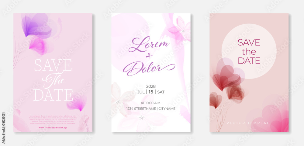 Three paper frames with abstract watercolor flowers - background for your wedding announcement
