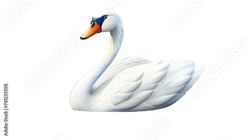 Majestic white swan with an orange beak and striking blue eyes