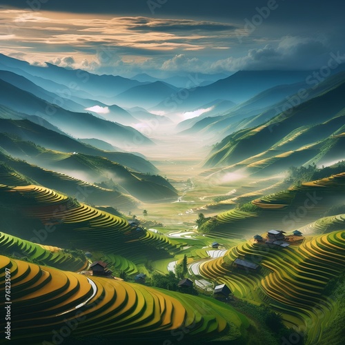  Rice fields on terraced of Mu Cang Chai, YenBai, Vietnam. photo