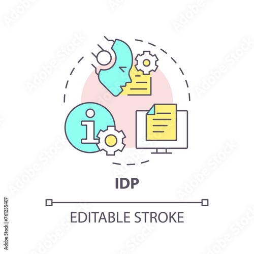 IDP ai multi color concept icon. Intelligent document processing. Data management. Round shape line illustration. Abstract idea. Graphic design. Easy to use in infographic, presentation