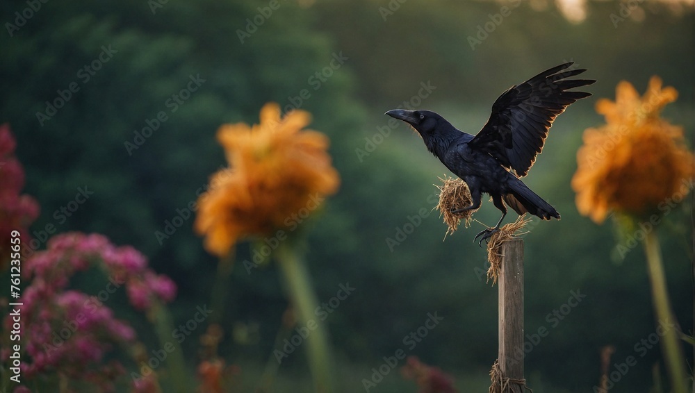 Fototapeta premium raven on the fence