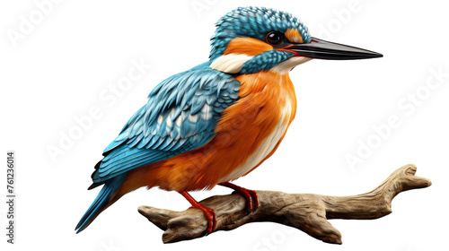 A blue and orange bird sits gracefully on a tree branch at sunset © momina
