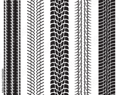 Black prints of tread of cars, seamless pattern