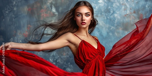 A graceful, stunning dancer striking a pose in a studio setting.