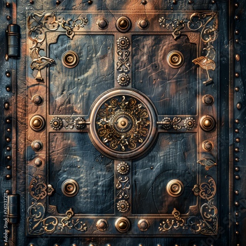 Retro Steampunk Safe, Vintage Banking, Ornate Steel Safe Drawing Imitation, Abstract Generative AI Illustration