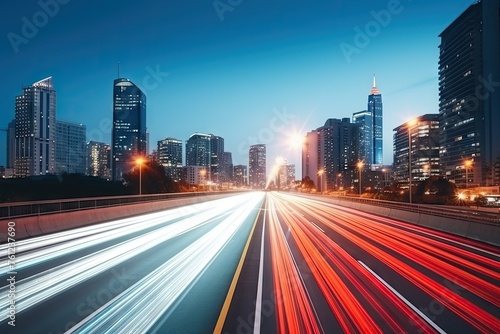 Night Road Lights, Speed Highway Motion, Night Traffic Cityscape, Modern Illuminated Light Trail