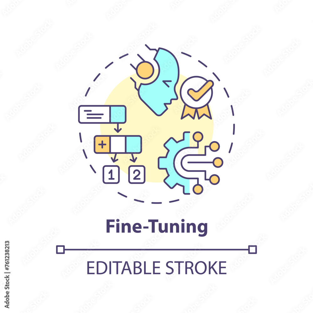 Ai fine-tuning multi color concept icon. Virtual assistant pre-training. Chatbot training data. Round shape line illustration. Abstract idea. Graphic design. Easy to use in infographic, presentation