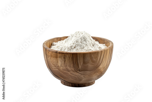 Wooden Bowl Filled With White Powder. On a Transparent Background.