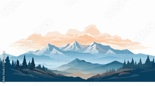 Mountain landscape and sky view line illustration  © RedFish