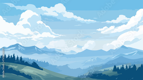 Mountain landscape and sky view line illustration 