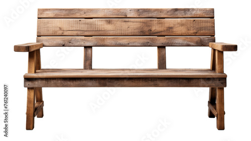A wooden bench isolated on a white background, emanating peace and tranquility photo