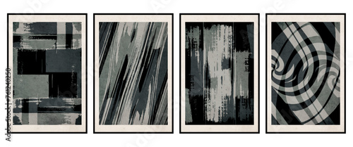Set of 4 Abstract illustration in vintage style. For use in graphics, for wall decor. .