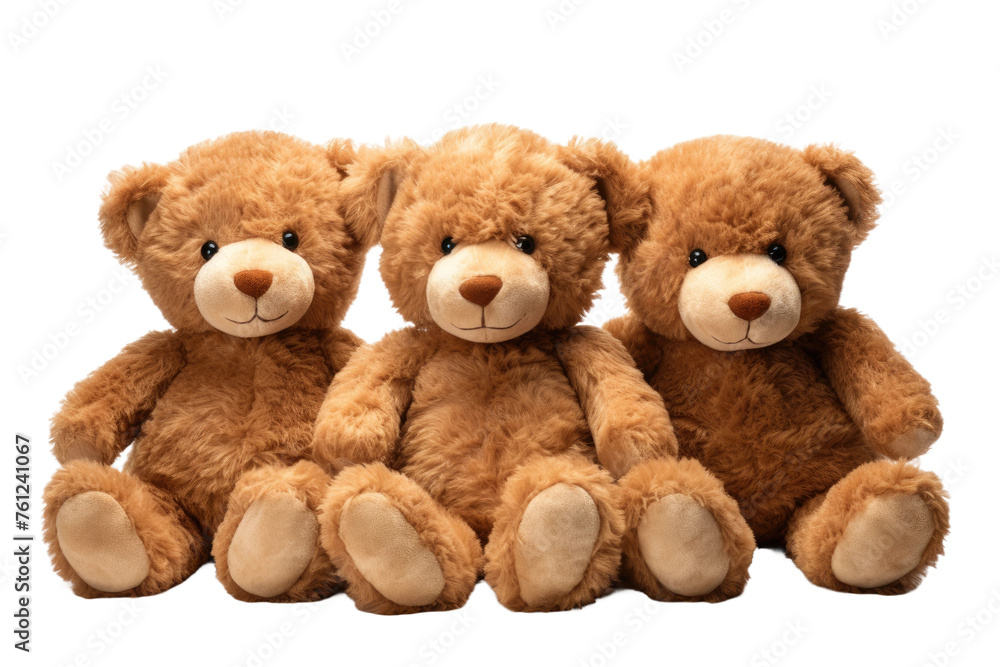 Three Brown Teddy Bears Sitting Next to Each Other. On a White or Clear Surface PNG Transparent Background. Three Brown Teddy Bears Sitting Next to Each Other. On a White or Clear Surface PNG Transparent Background.