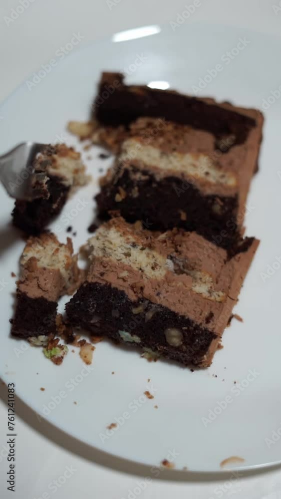 eats a piece of cake with a fork vertical video eats a piece of cake with a fork vertical video