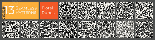Floral deco pattern collection. Monotone clean baroque art. Abstract textile deco pattern.