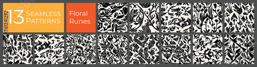 Floral deco pattern collection. Monotone clean baroque art. Abstract textile deco pattern.