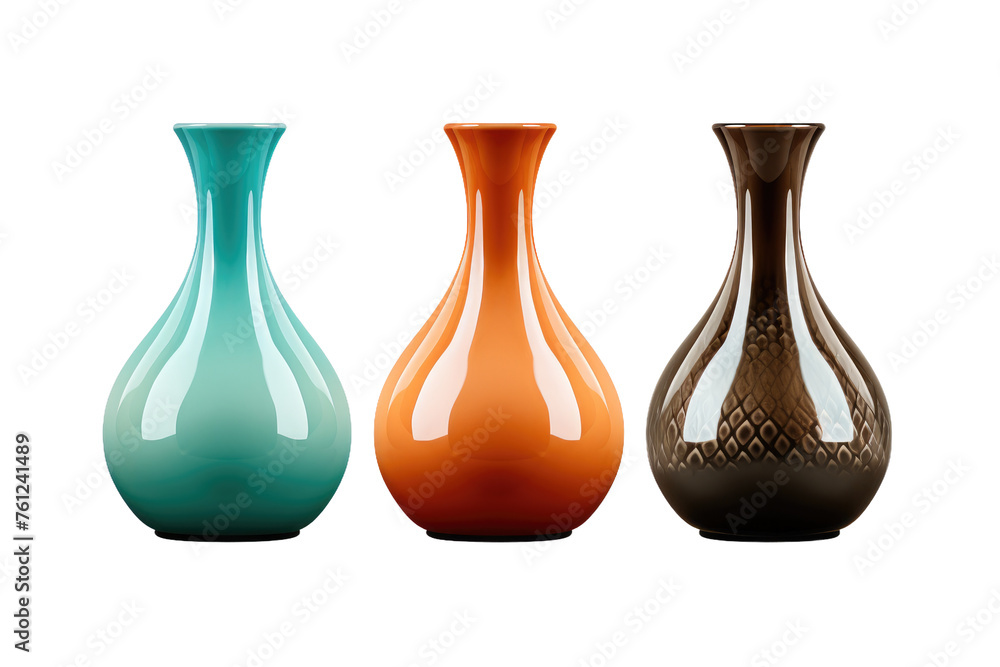 Three Vases Arranged Neatly. On a White or Clear Surface PNG Transparent Background. Three Vases Arranged Neatly. On a White or Clear Surface PNG Transparent Background.
