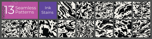 Geometric pattern set. Abstract liquid ink stain cover. Modern creative blot stain background.