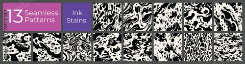 Geometric pattern set. Abstract liquid ink stain cover. Modern creative blot stain background.