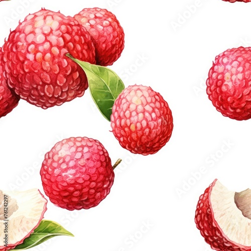 Watercolor Lychee Isolated, Aquarelle Litchi Tropical Fruit Cut, Creative Watercolor Litchi Chinensis Fruits