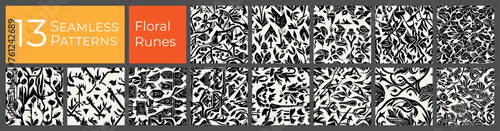 Floral deco pattern collection. Monotone clean baroque art. Abstract textile deco pattern.