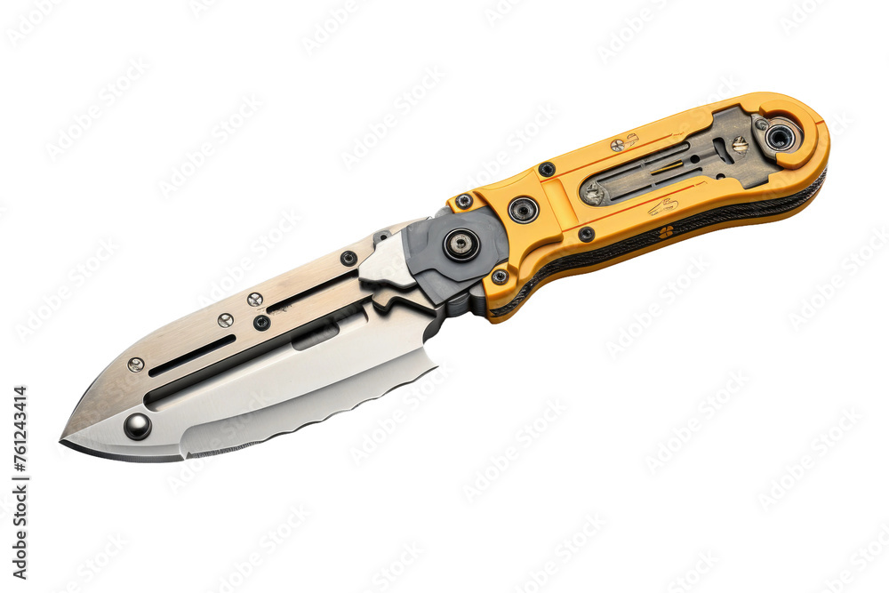 Yellow and Black Knife on White Background. On a White or Clear Surface PNG Transparent Background. Yellow and Black Knife on White Background. On a White or Clear Surface PNG Transparent Background.