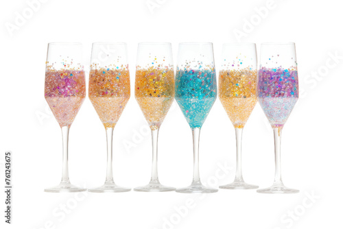Row of Wine Glasses Filled With Different Colored Liquid. On a Transparent Background.