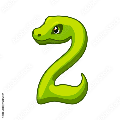 Snake font. Digit 2. Cartoon Two number