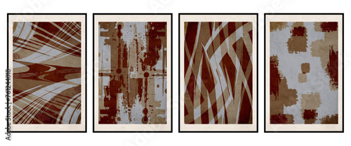 Set of 4 Abstract illustration in vintage style. For use in graphics, for wall decor. .