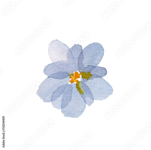 Watercolor blue flower isolated