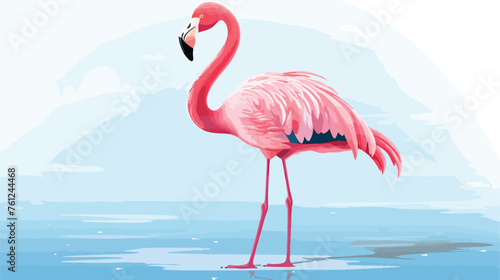 Pink flamingo on a pink isolated background. Tropica