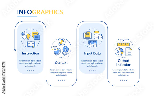 Prompt key elements blue rectangle infographic template. Data visualization with 4 steps. Editable timeline info chart. Workflow layout with line icons. Lato-Bold, Regular fonts used