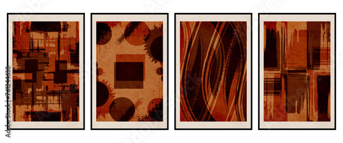 Set of 4 Abstract illustration in vintage style. For use in graphics, for wall decor. .