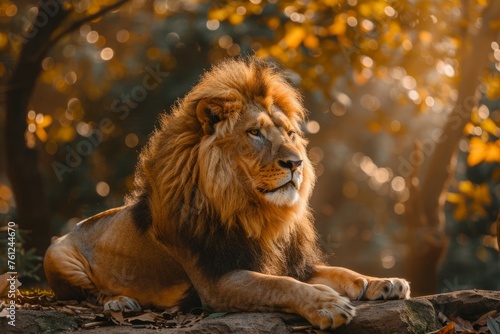 Professional Photography of a Majestic Lion Resting in the Shade of a Tree in its Enclosure, Generative AI